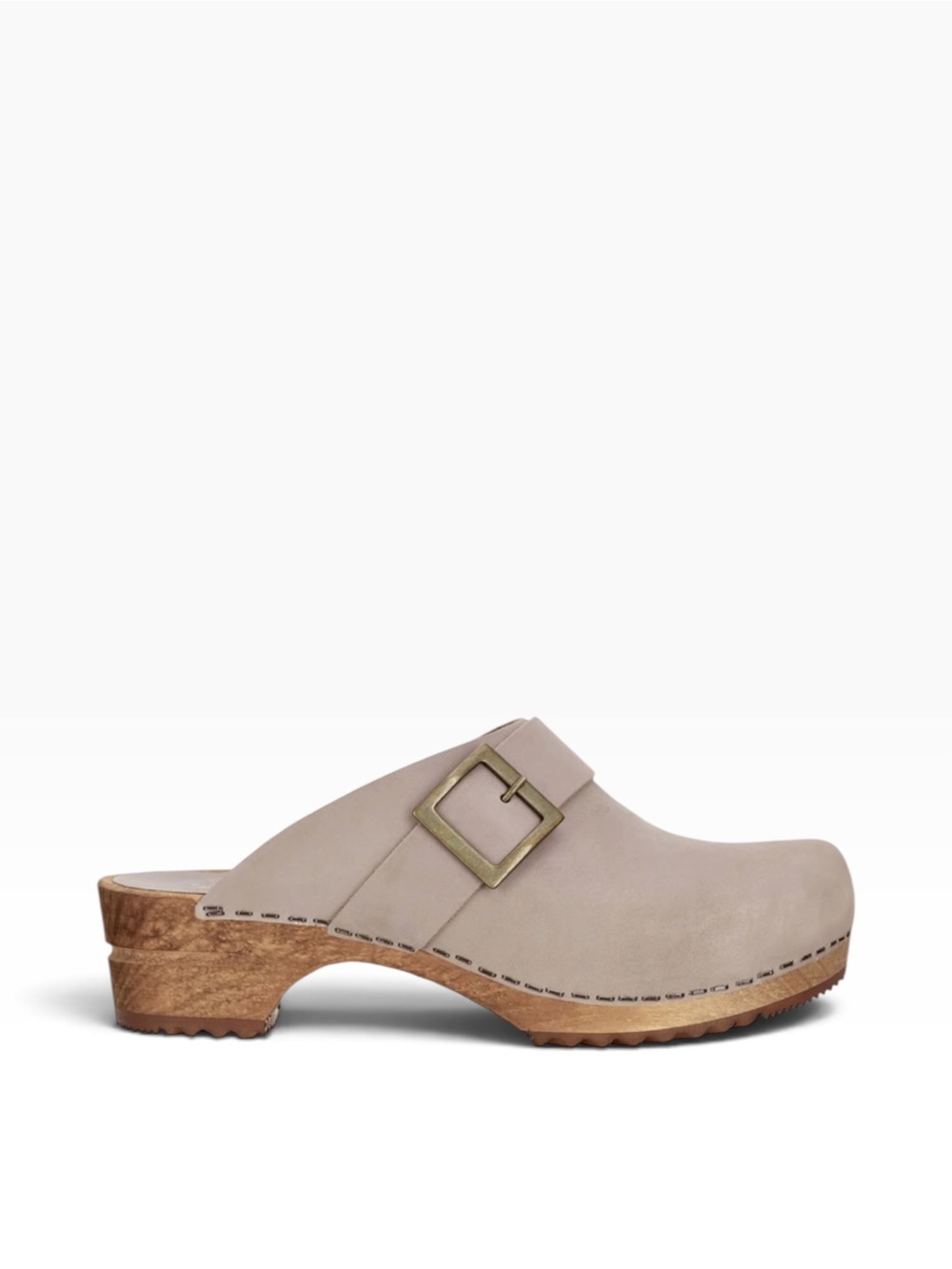 Sanita Big Buckle Danish Clogs in Olive Grey size 40 Wood Leather